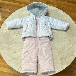 Carter's White and Pink Puffer Jacket and Snowsuit Set